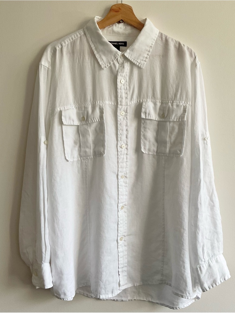 Michael Kors | Y2K 100% Linen Button Up Shirt White | XL